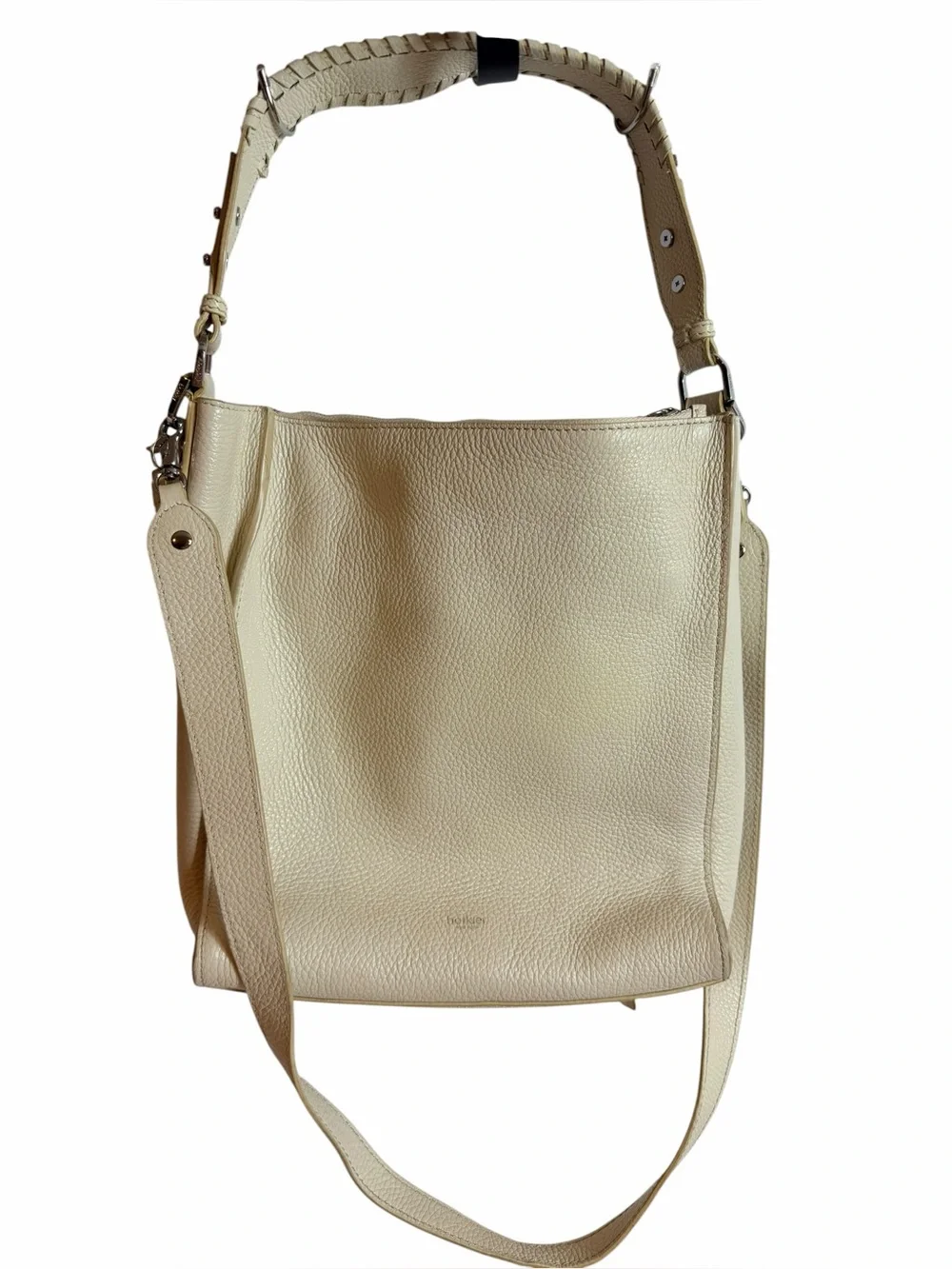 Botkier New York Cream Pebbled Leather Bucket Hobo Crossbody Shoulder Bag